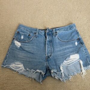 Levi's Blue Distressed Jean Shorts